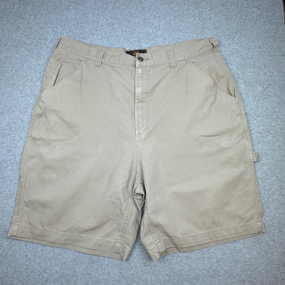 Route 66 Mens Tan Khaki Cotton Canvas Carpenter Utility Shorts 38 Hammer Loop